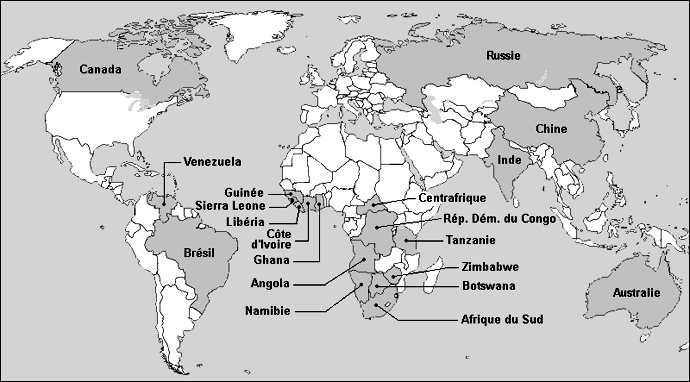 Carte des producteurs de Diamants Carte des producteurs de Diamants